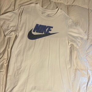 Nike White Tee with Blue Logo
